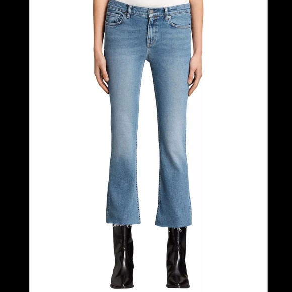 All Saints Zoe Cropped Bootcut Jeans in Light Indigo Blue - Picture 2 of 9